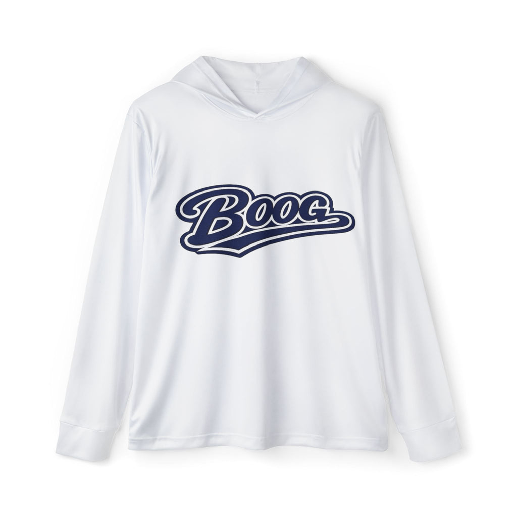 "Boog Script Navy" Men's Sports Warmup Hoodie - White