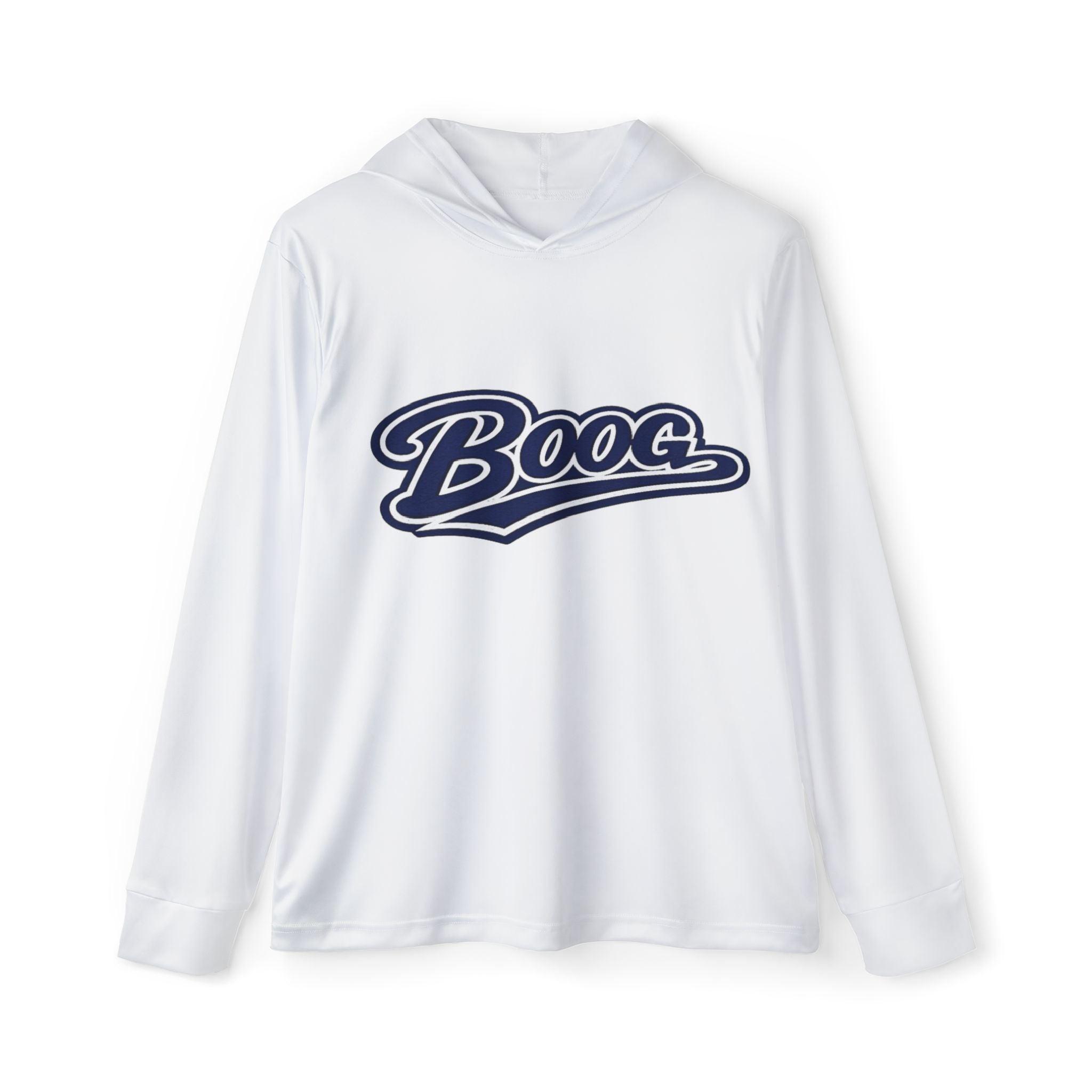 "Boog Script Navy" Men's Sports Warmup Hoodie - White