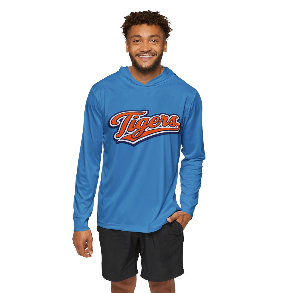 "Tigers Script" Men's Sports Warmup Hoodie - Carolina Blue