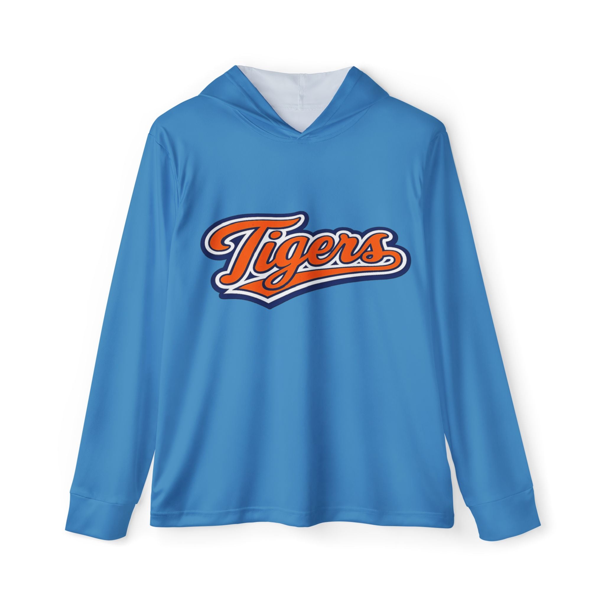 "Tigers Script" Men's Sports Warmup Hoodie - Carolina Blue