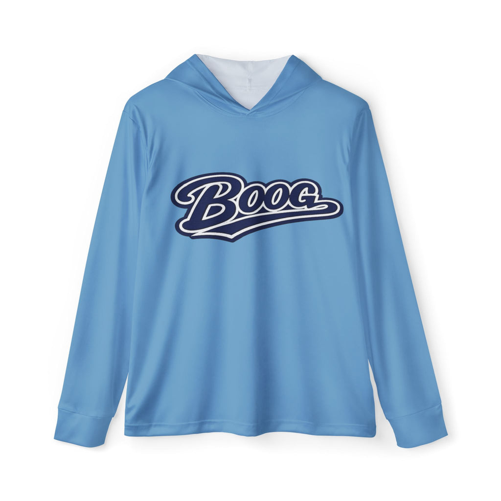 "Boog Script Navy" Men's Sports Warmup Hoodie - Carolina Blue